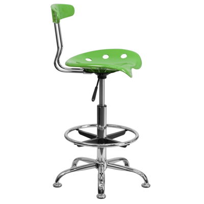 Flash Furniture Vibrant Apple Green And Chrome Drafting Stool With Tractor Seat