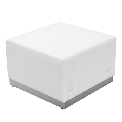 Flash Furniture Hercules Alon Series Melrose White Leather Ottoman With Brushed Stainless Steel Base