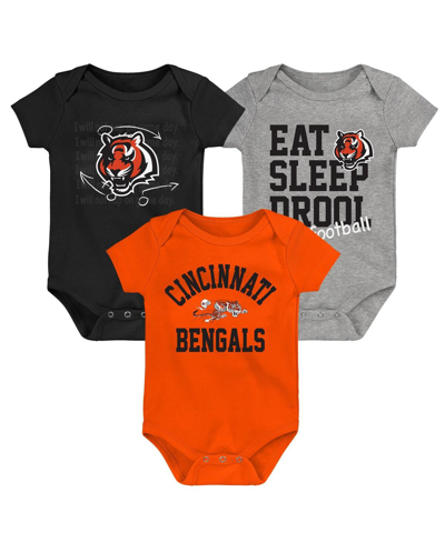 Outerstuff Baby Boys And Girls Black, Orange, Heather Gray Cincinnati Bengals Three-pack Eat, Sleep And Drool R In Black,orange,heather Gray