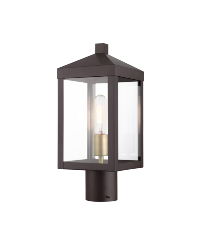 Livex Nyack 1 Light Outdoor Post Top Lantern In Bronze With Antique Brass