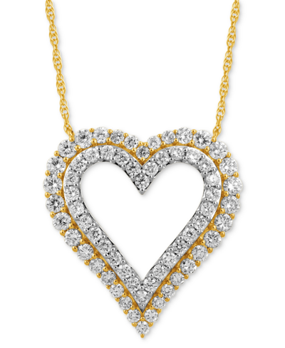 Macy's Diamond Double Heart 17-1/2" Pendant Necklace (1 Ct. T.w.) In 10k Gold & White Gold In Two Tone