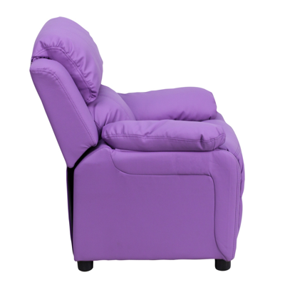 Flash Furniture Deluxe Padded Contemporary Lavender Vinyl Kids Recliner With Storage Arms In Purple