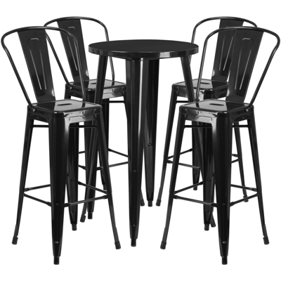 Flash Furniture 24'' Round Black-antique Gold Metal Indoor-outdoor Bar Table Set With 4 Cafe Stools