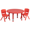 FLASH FURNITURE 33'' ROUND RED PLASTIC HEIGHT ADJUSTABLE ACTIVITY TABLE SET WITH 2 CHAIRS