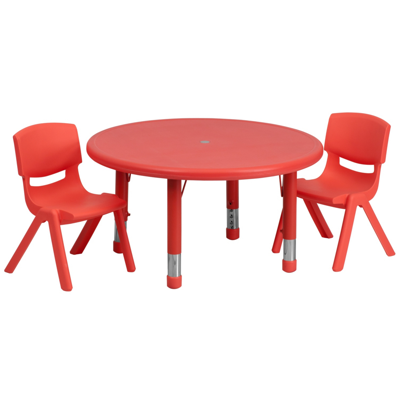 Flash Furniture 33'' Round Red Plastic Height Adjustable Activity Table Set With 2 Chairs
