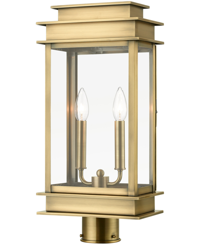 Livex Princeton 2 Light Outdoor Large Post Top Lantern In Antique Brass