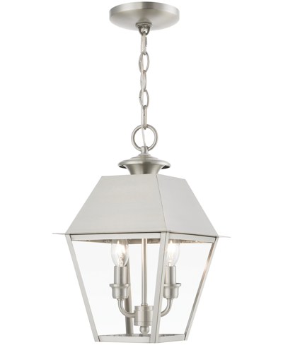 Livex Wentworth 2 Light Outdoor Medium Pendant Lantern In Brushed Nickel