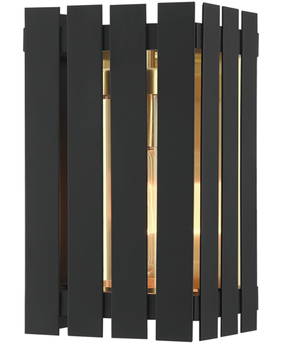 Livex Greenwick 1 Light Outdoor Wall Lantern In Black With Satin Brass