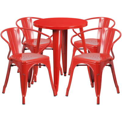 Flash Furniture 24'' Round Red Metal Indoor-outdoor Table Set With 4 Arm Chairs