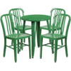 FLASH FURNITURE 24'' ROUND GREEN METAL INDOOR-OUTDOOR TABLE SET WITH 4 VERTICAL SLAT BACK CHAIRS
