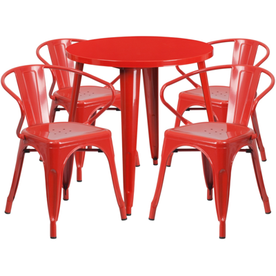 Flash Furniture 30'' Round Red Metal Indoor-outdoor Table Set With 4 Arm Chairs