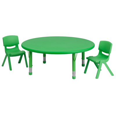Flash Furniture 45'' Round Green Plastic Height Adjustable Activity Table Set With 2 Chairs