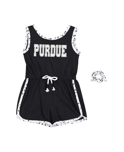 Colosseum Babies' Girls Toddler  Black Purdue Boilermakers Scoops Ahoy Floral Romper And Scrunchie Set