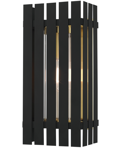 Livex Greenwick 1 Light Outdoor Wall Lantern In Black With Satin Brass