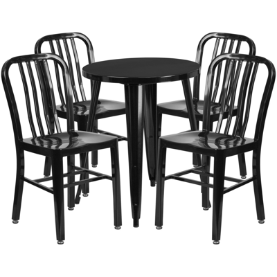Flash Furniture 24'' Round Black Metal Indoor-outdoor Table Set With 4 Vertical Slat Back Chairs
