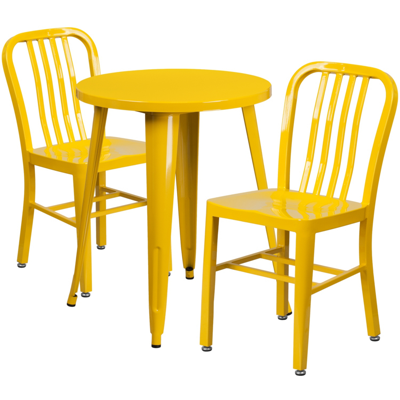 Flash Furniture 24'' Round Yellow Metal Indoor-outdoor Table Set With 2 Vertical Slat Back Chairs