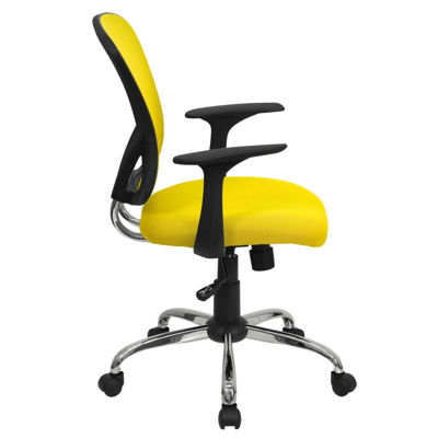 Flash Furniture Mid-back Yellow Mesh Swivel Task Chair With Chrome Base And Arms