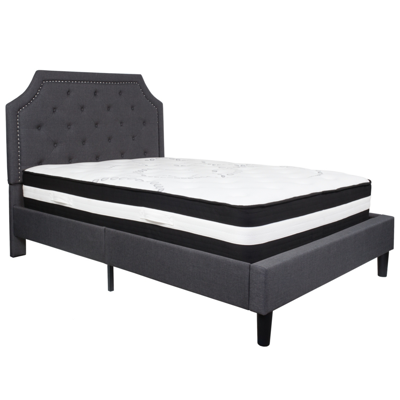 Flash Furniture Brighton Full Size Tufted Upholstered Fabric Platform Bed With Pocket Spring Mattress In Dark Gray
