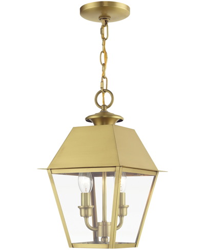Livex Wentworth 2 Light Outdoor Medium Pendant Lantern In Natural Brass