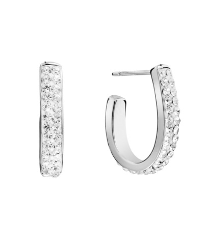 Macy's Women's Crystals J Post Hoop Earrings In Silver