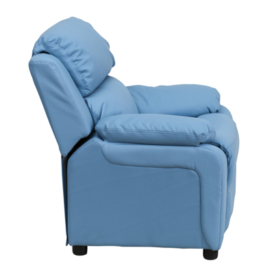 Flash Furniture Deluxe Padded Contemporary Light Blue Vinyl Kids Recliner With Storage Arms