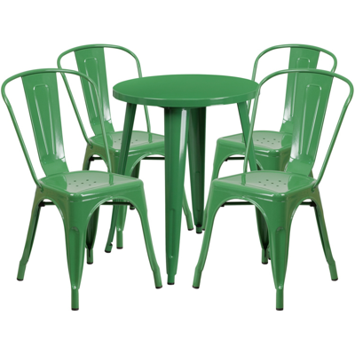 Flash Furniture 24'' Round Green Metal Indoor-outdoor Table Set With 4 Cafe Chairs