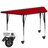 FLASH FURNITURE MOBILE 29.5''W X 57.25''L TRAPEZOID RED THERMAL LAMINATE ACTIVITY TABLE