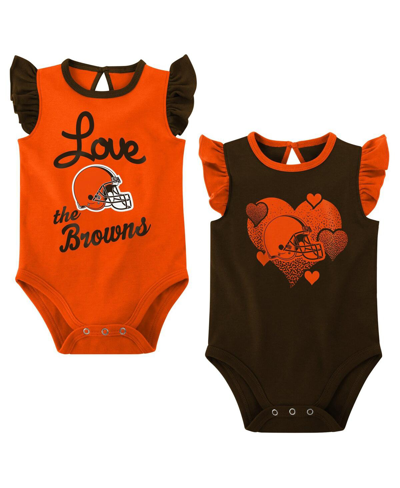 OUTERSTUFF BABY GIRLS BROWN, ORANGE CLEVELAND BROWNS SPREAD THE LOVE 2-PACK BODYSUIT SET