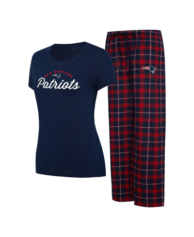 CONCEPTS SPORT WOMEN'S CONCEPTS SPORT NAVY, RED NEW ENGLAND PATRIOTS ARCTIC T-SHIRT AND FLANNEL PANTS SLEEP SET