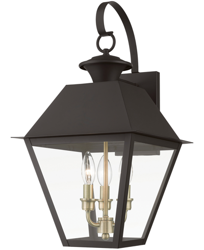 Livex Wentworth 3 Light Outdoor Large Wall Lantern In Bronze With Antique Brass