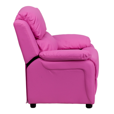 Flash Furniture Deluxe Padded Contemporary Hot Pink Vinyl Kids Recliner With Storage Arms