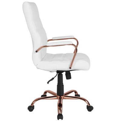 Flash Furniture High Back White Leather Executive Swivel Chair With Gold Frame And Arms