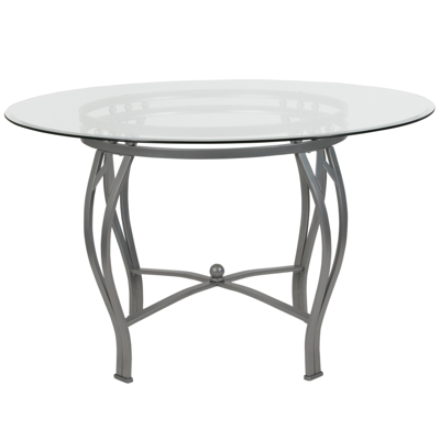 Flash Furniture Syracuse 48'' Round Glass Dining Table With Silver Metal Frame In Gray
