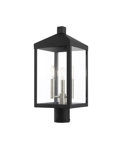 Livex Nyack 3 Light Outdoor Post Top Lantern In Black With Brushed