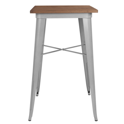 Flash Furniture 23.5" Square Silver Metal Indoor Bar Height Table With Walnut Rustic Wood Top In Gray