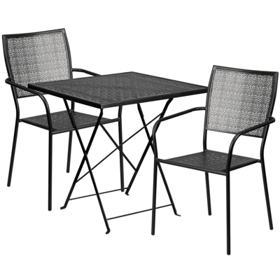 Flash Furniture 28'' Square Black Indoor-outdoor Steel Folding Patio Table Set With 2 Square Back Chairs