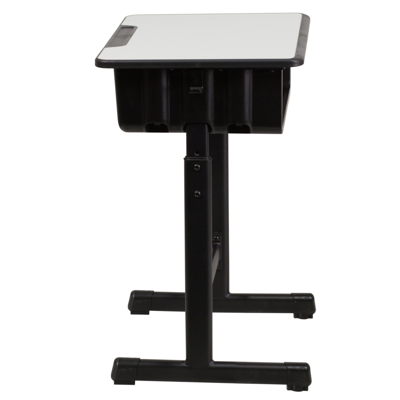Flash Furniture Student Desk With Grey Top And Adjustable Height Black Pedestal Frame