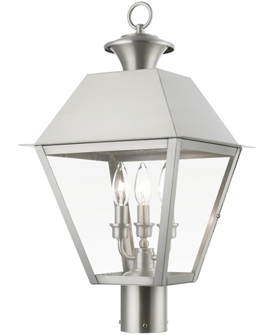 Livex Wentworth 3 Light Outdoor Large Post Top Lantern In Brushed Nickel