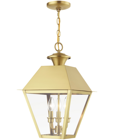 Livex 3 Light Outdoor Large Pendant Lantern In Natural Brass