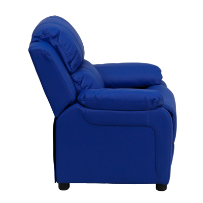 Flash Furniture Deluxe Padded Contemporary Blue Vinyl Kids Recliner With Storage Arms