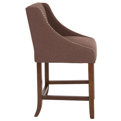 Flash Furniture Carmel Series 24" High Transitional Tufted Walnut Counter Height Stool With Accent Nail Trim In Brow In Brown