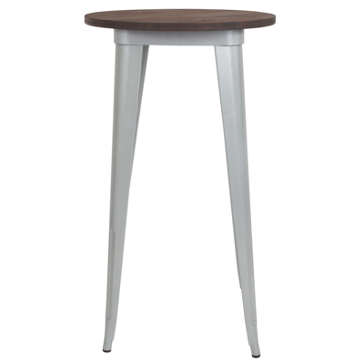 Flash Furniture 24" Round Silver Metal Indoor Bar Height Table With Walnut Rustic Wood Top In Gray