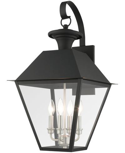 Livex Wentworth 4 Light Outdoor Wall Lantern In Black With Brushed Nickel