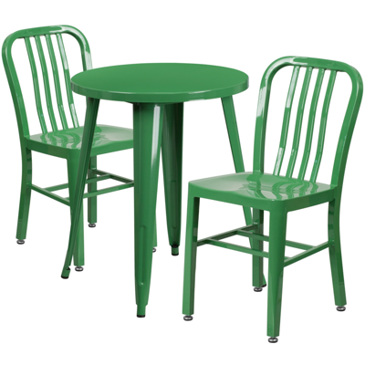 Flash Furniture 30'' Round Green Metal Indoor-outdoor Table Set With 2 Vertical Slat Back Chairs