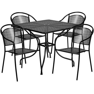 Flash Furniture 35.5'' Square Black Indoor-outdoor Steel Patio Table Set With 4 Round Back Chairs