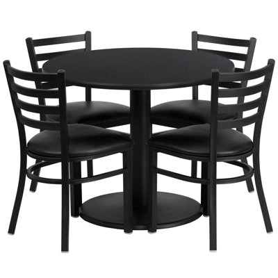 Flash Furniture 36'' Round Black Laminate Table Set With 4 Ladder Back Metal Chairs