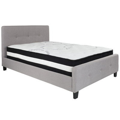 Flash Furniture Tribeca Full Size Tufted Upholstered Fabric Platform Bed With Pocket Spring Mattress In Light Gray