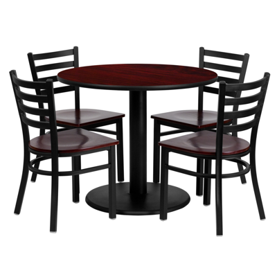 Flash Furniture 36'' Round Mahogany Laminate Table Set With 4 Ladder Back Metal Chairs In Brown