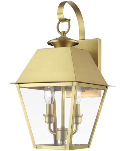 Livex Wentworth 2 Light Outdoor Medium Wall Lantern In Natural Brass