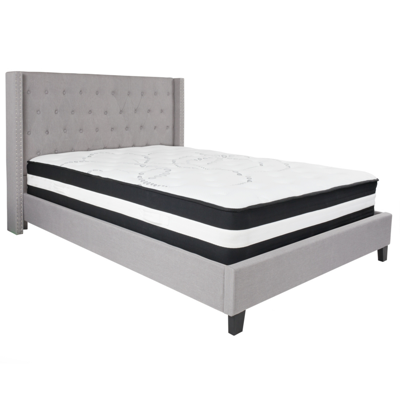 Flash Furniture Riverdale Queen Size Tufted Upholstered Fabric Platform Bed With Pocket Spring Mattress In Light Gray